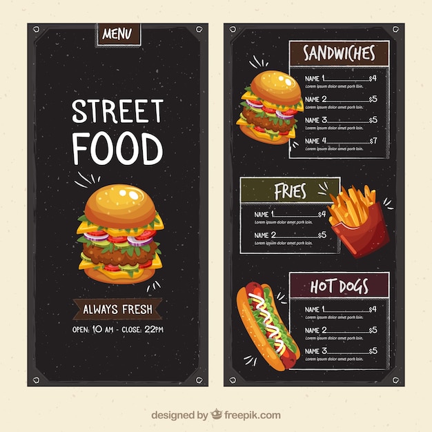Plantilla de menú de comida de la calle