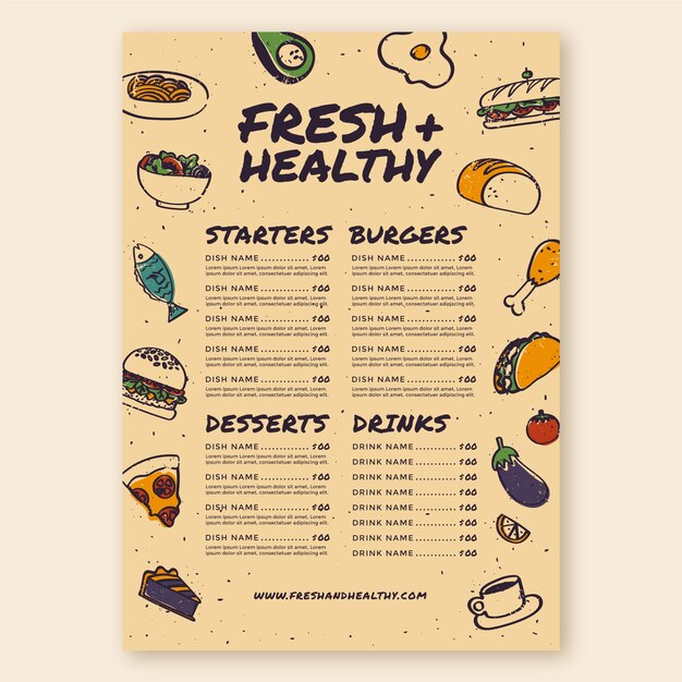 Plantilla de menú de comida fresca y saludable