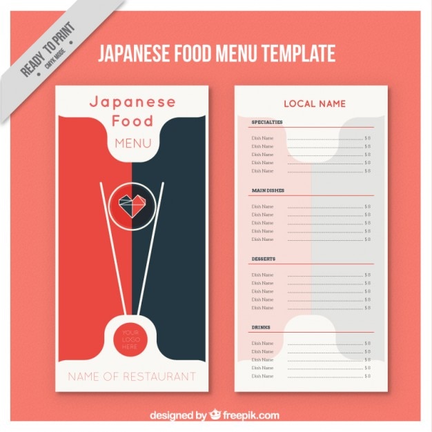 Plantilla de menú de comida japonesa