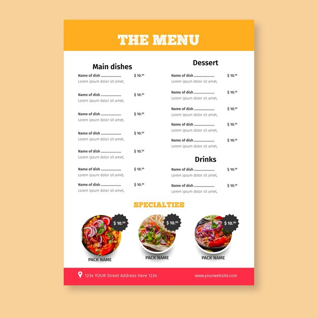 Plantilla de menú de comida mexicana