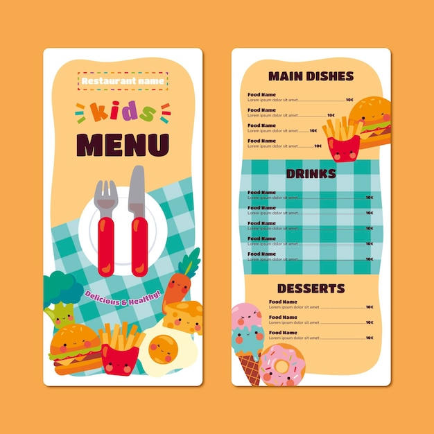 Plantilla de menú de comida para niños