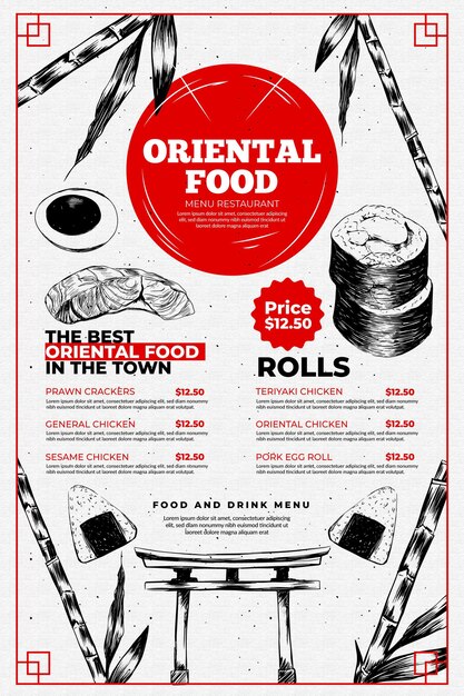 Plantilla de menú de comida oriental