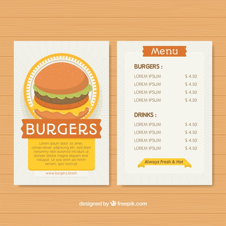 Vector gratuito plantilla de menú de comida rápida en diseño plano