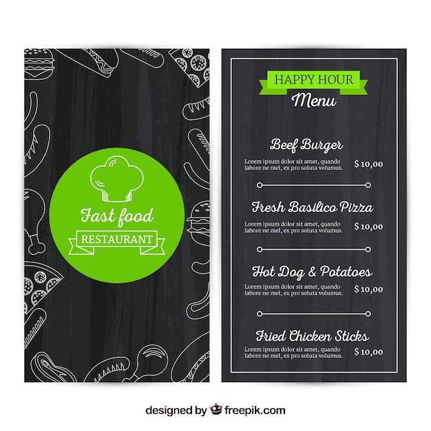 Plantilla de menú de comida rápida en diseño plano