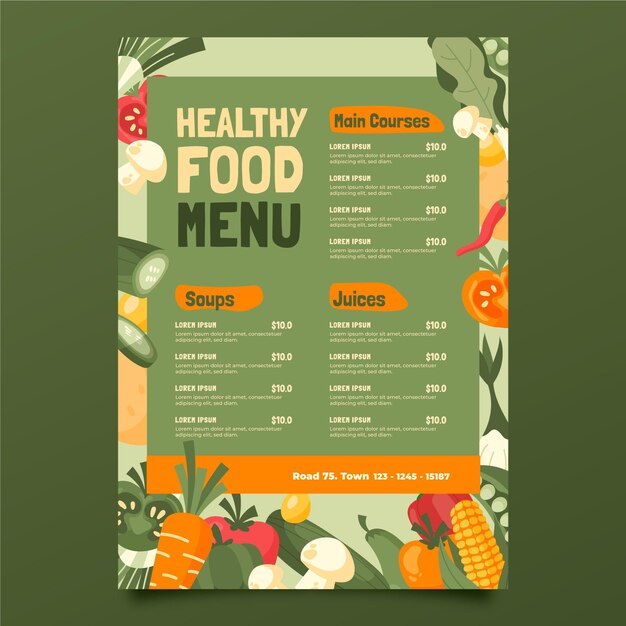 Plantilla de menú de comida saludable
