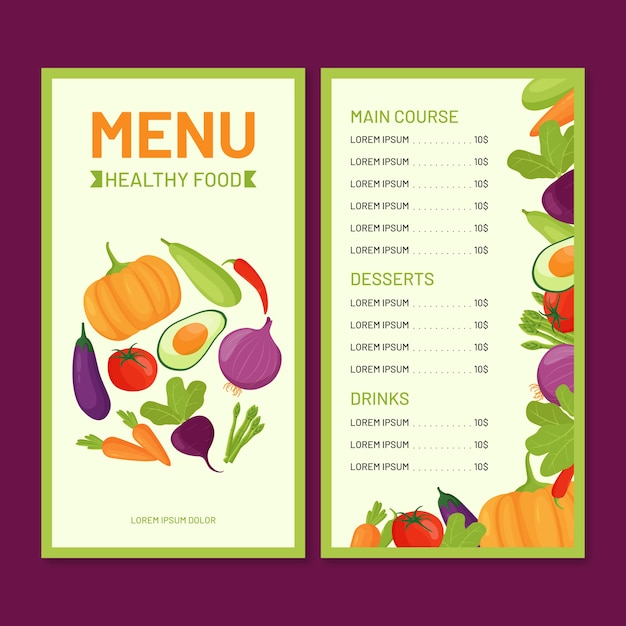 Plantilla de menú de comida sana
