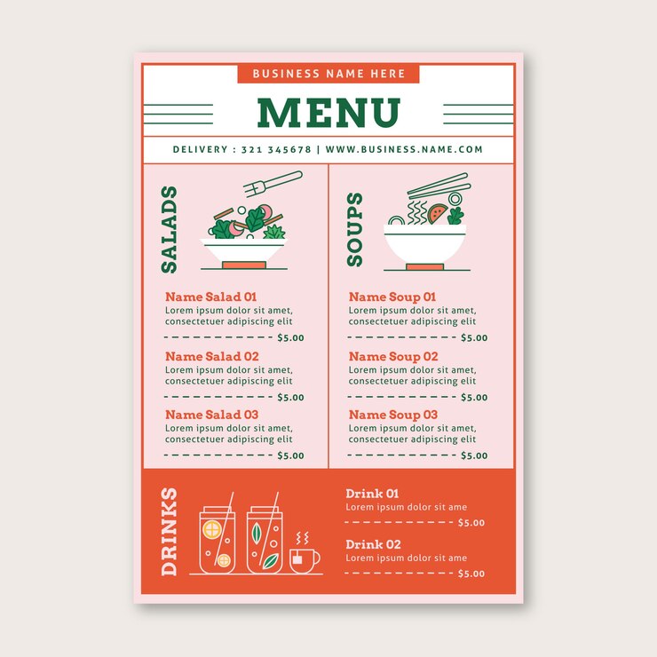 Vector gratuito plantilla de menú de comida sana