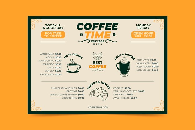 Plantilla de menú de concepto de café