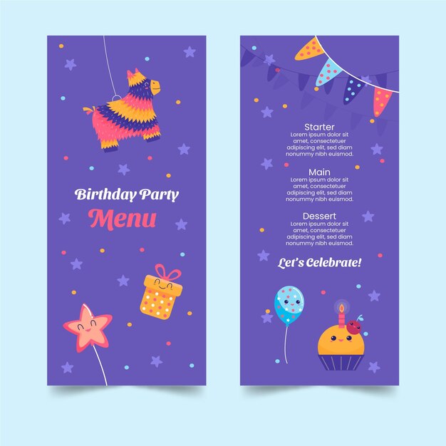 Plantilla de menú de cumpleaños para niños