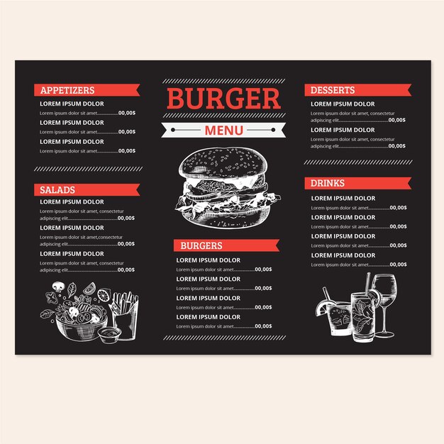 Plantilla de menú de deliciosa hamburguesa