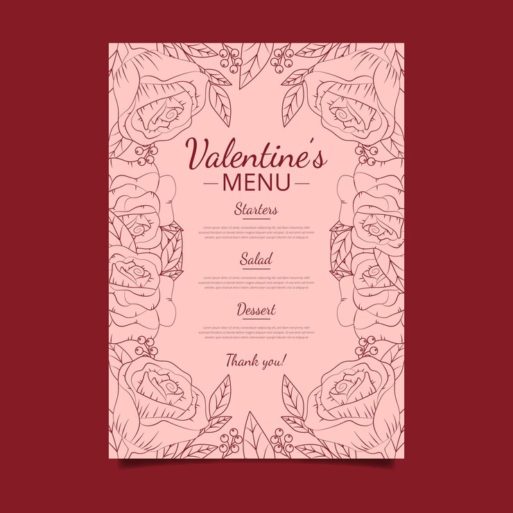 Vector gratuito plantilla de menú de día de san valentín vintage