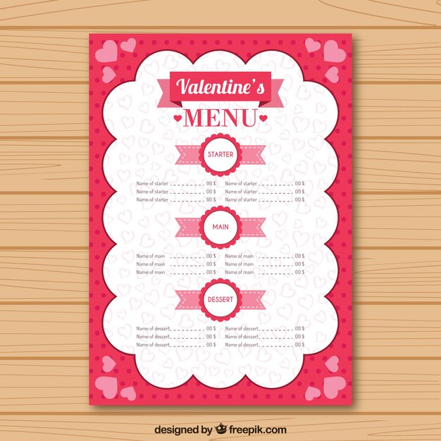Plantilla de menu del día de san valentín