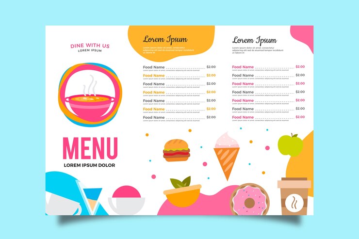 Vector gratuito plantilla de menú en diseño colorido