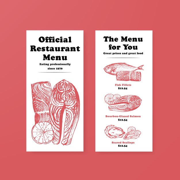 Plantilla de menú con diseño de concepto de mariscos para publicidad y marketing ilustración