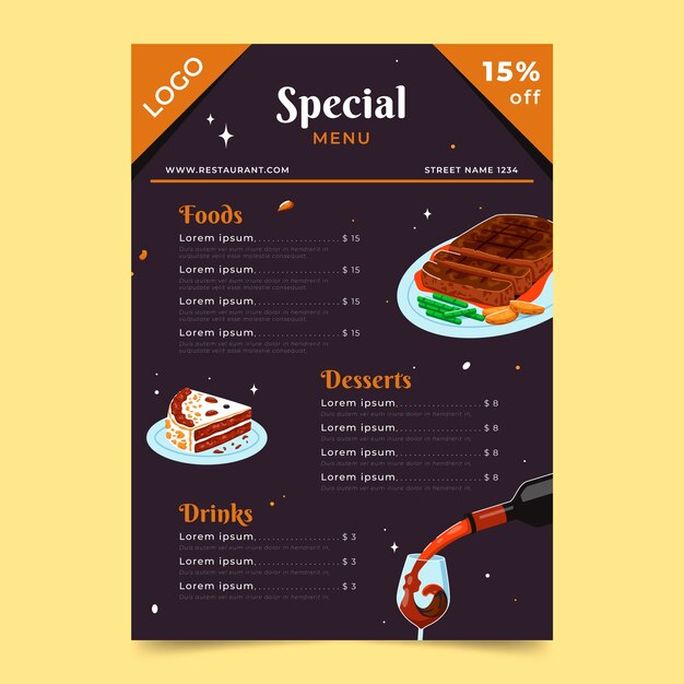 Plantilla de menú especial de restaurante
