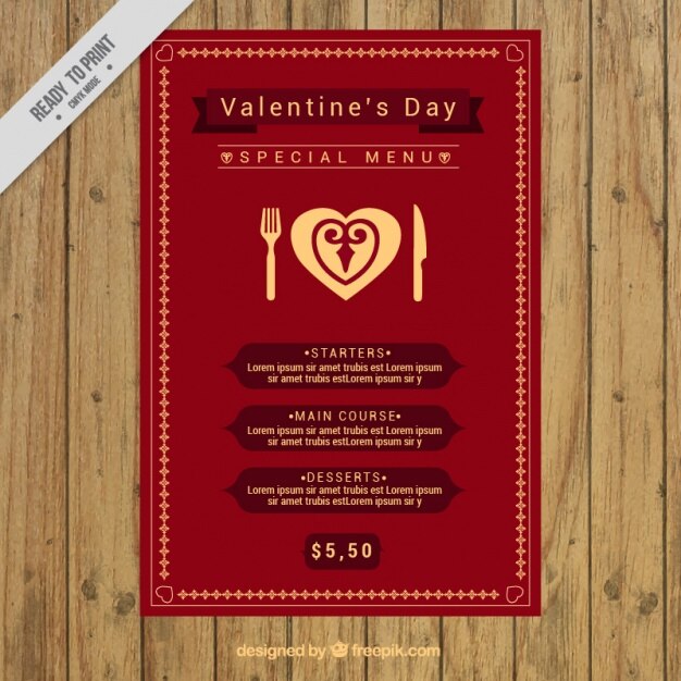 Plantilla de menú especial de san valentín 