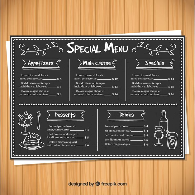 Plantilla de menú en estilo de pizarra para un restaurante