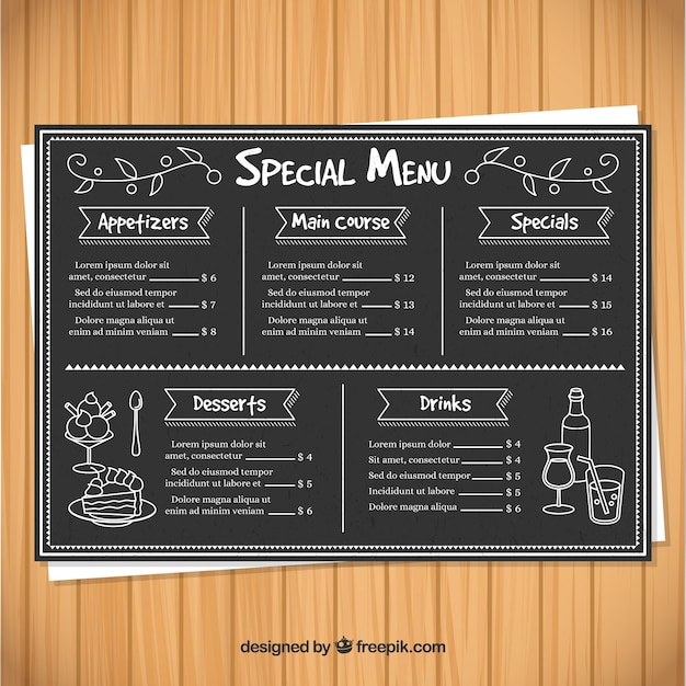 Plantilla de menú en estilo de pizarra para un restaurante