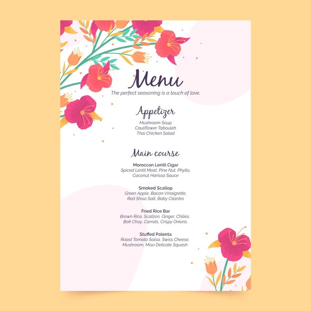 Plantilla de menú floral