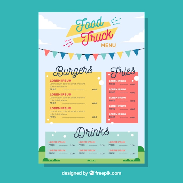 Plantilla de menú de food truck con estilo feliz