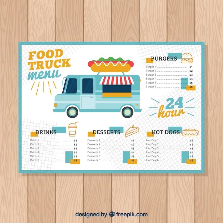 Vector gratuito plantilla de menú de foot truck de perritos calientes