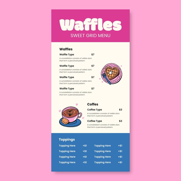 plantilla de menú de gofres dulces de griod