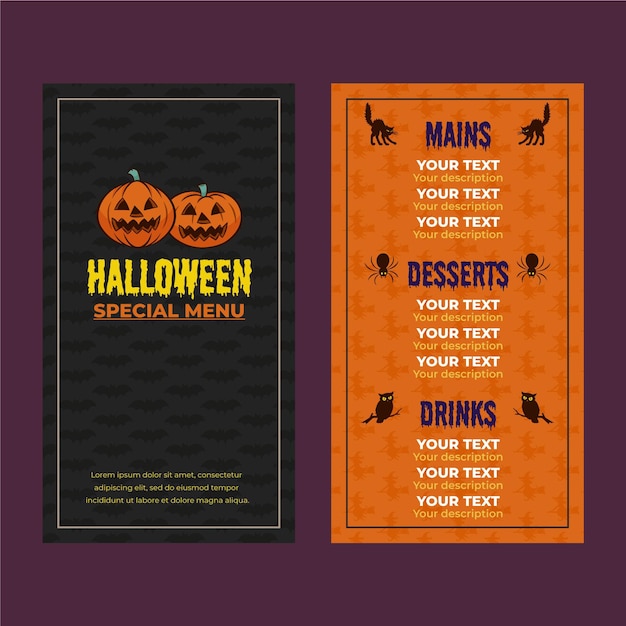 Vector gratuito plantilla de menú de halloween dibujada a mano