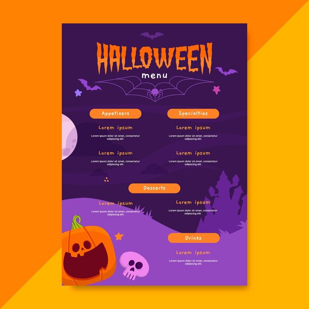 Plantilla de menú de halloween dibujada a mano