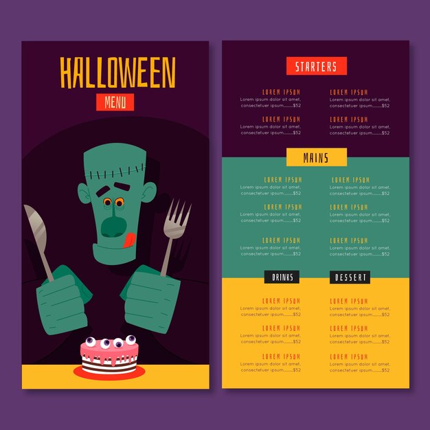 Plantilla de menú de halloween dibujada a mano