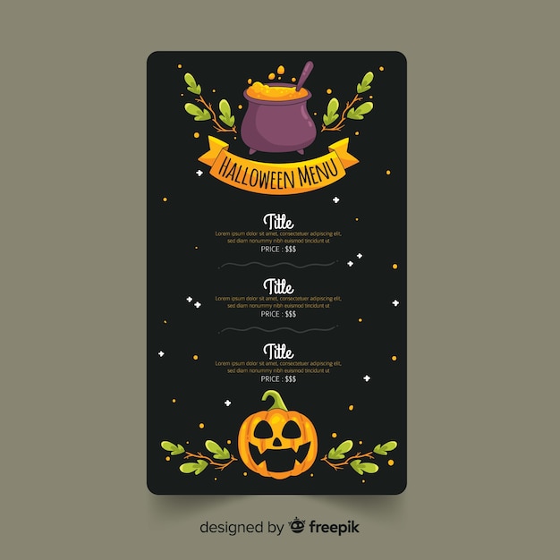 Vector gratuito plantilla de menú de halloween dibujado a mano