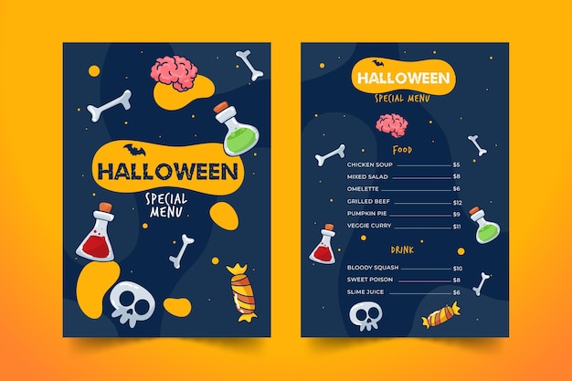 Plantilla de menú de halloween de diseño plano