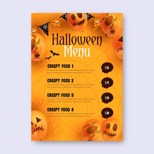 Plantilla de menú de halloween realista