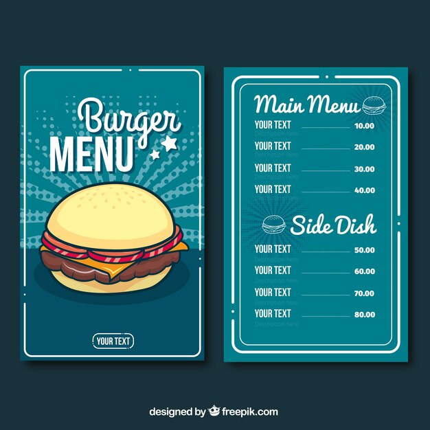 Plantilla de menú de hamburguesa azul