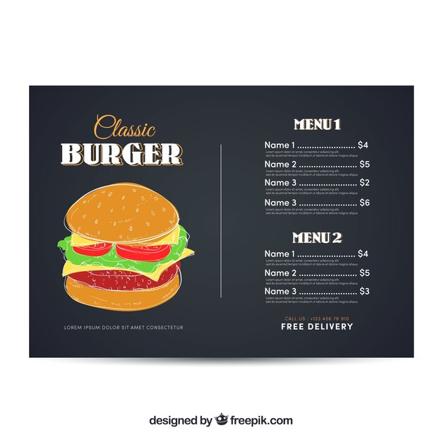 Plantilla de menú de hamburguesa clásica