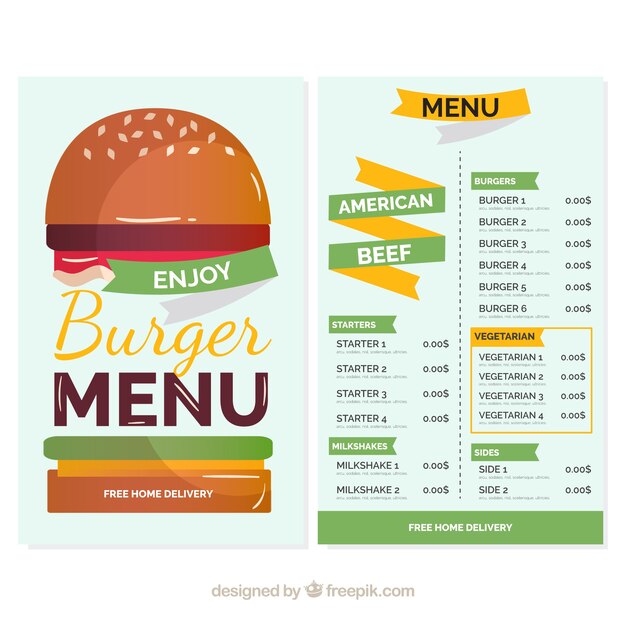 Plantilla de menú de hamburguesa con colores geniales