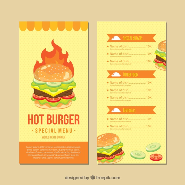 Vector gratuito plantilla de menú de hamburguesa plano