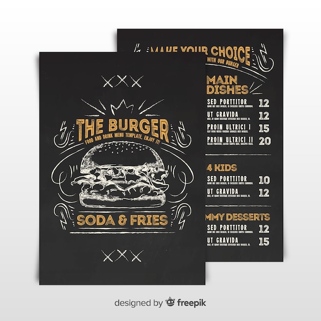 Vector gratuito plantilla de menú de hamburguesa vintage