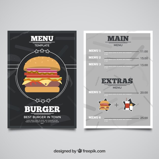 Plantilla de menú con hamburguesas deliciosas
