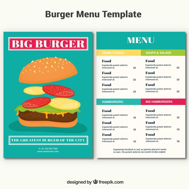 Plantilla de menú de hamburguesería 