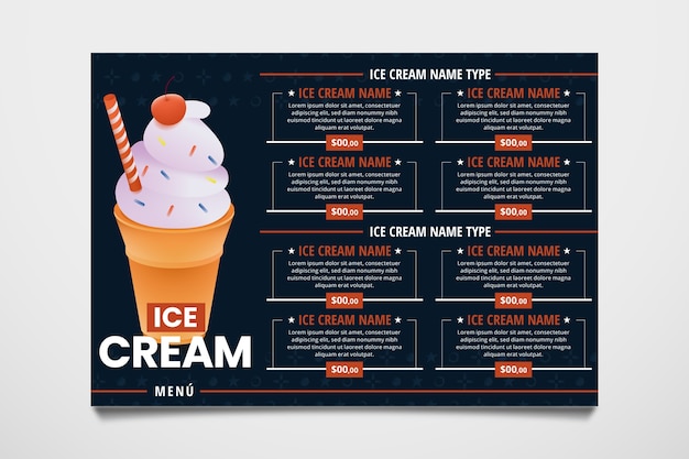 Plantilla de menú de helado degradado plano