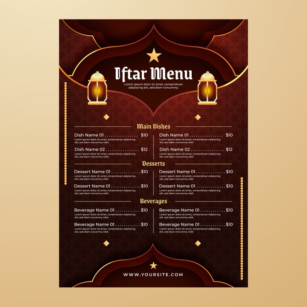 Plantilla de menú iftar degradado