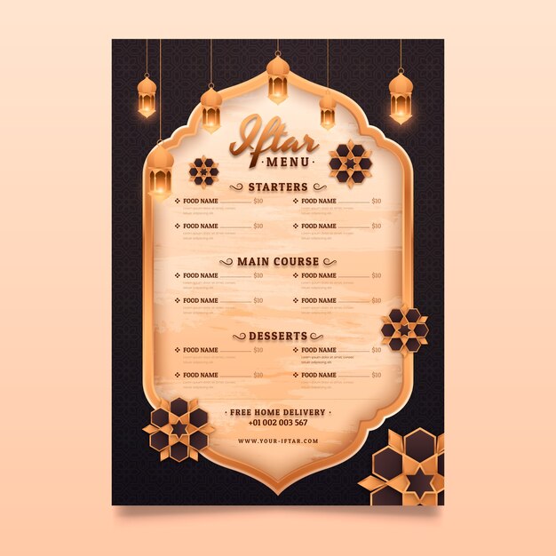 Plantilla de menú iftar degradado