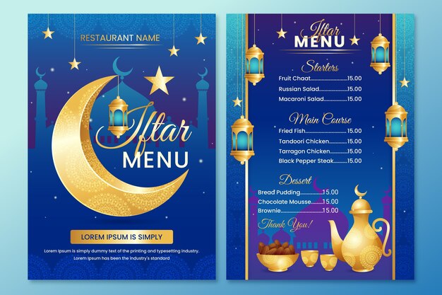 Plantilla de menú iftar degradado