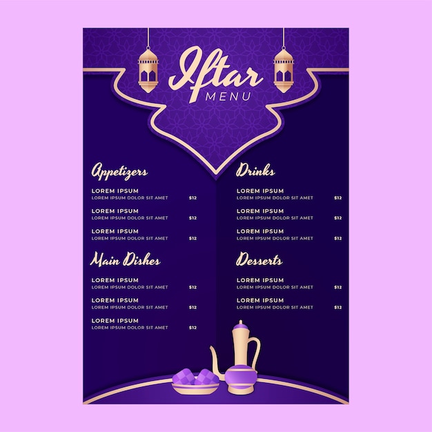 Vector gratuito plantilla de menú iftar estilo papel