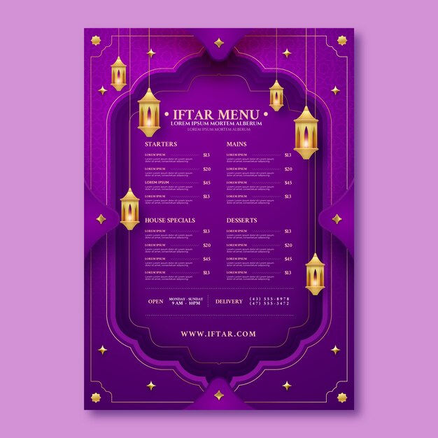 Plantilla de menú iftar realista para la celebración del ramadán