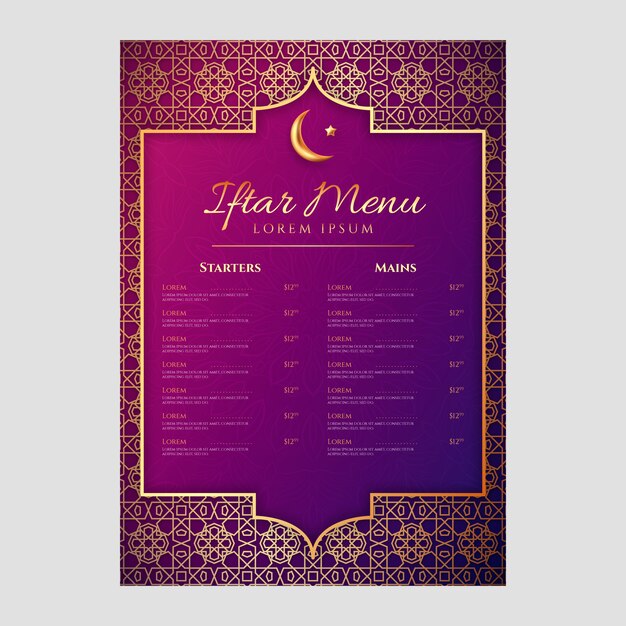 Plantilla de menú iftar realista