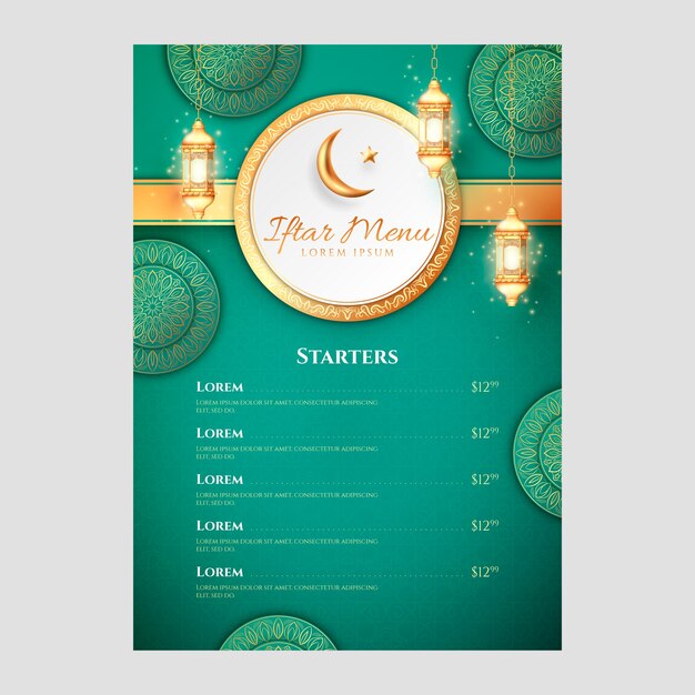 Plantilla de menú iftar realista