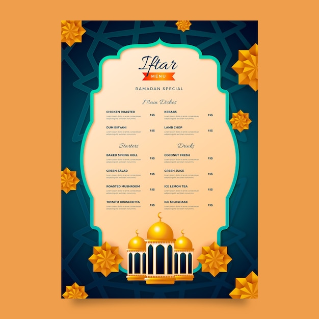 Plantilla de menú iftar realista