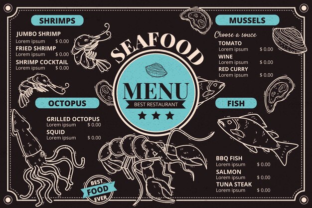 Plantilla de menú de mariscos horizontal