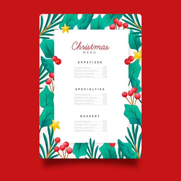 Plantilla de menú de navidad acuarela